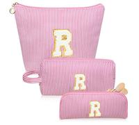 Junesters Initials Makeup Bag Set, Personalized Pink Cosmetic Bag, Cute Large Make up Bags, Travel Toiletry Bag for Women Girl Gifts R (Pink)