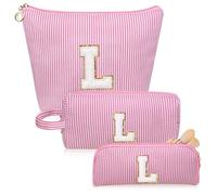 Junesters Initials Makeup Bag Set, Personalized Pink Cosmetic Bag, Cute Large Make up Bags, Travel Toiletry Bag for Women Girl Gifts L (Pink)