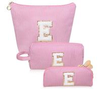 Junesters Initials Makeup Bag Set, Personalized Pink Cosmetic Bag, Cute Large Make up Bags, Travel Toiletry Bag for Women Girl Gifts E (Pink)