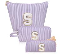 Junesters Initials Makeup Bag Set, Personalized Purple Cosmetic Bag, Cute Large Make up Bags, Travel Toiletry Bag for Women Girl Gifts S (Purple)