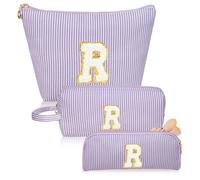 Junesters Initials Makeup Bag Set, Personalized Purple Cosmetic Bag, Cute Large Make up Bags, Travel Toiletry Bag for Women Girl Gifts R(Purple)