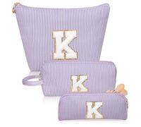 Junesters Initials Makeup Bag Set, Personalized Purple Cosmetic Bag, Cute Large Make up Bags, Travel Toiletry Bag for Women Girl Gifts K (Purple)