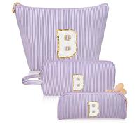 Junesters Initials Makeup Bag Set, Personalized Purple Cosmetic Bag, Cute Large Make up Bags, Travel Toiletry Bag for Women Girl Gifts B (Purple)
