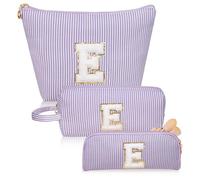 Junesters Initials Makeup Bag Set, Personalized Purple Cosmetic Bag, Cute Large Make up Bags, Travel Toiletry Bag for Women Girl Gifts E (Purple)