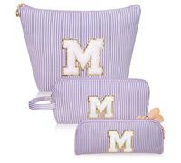 Junesters Initials Makeup Bag Set, Personalized Purple Cosmetic Bag, Cute Large Make up Bags, Travel Toiletry Bag for Women Girl Gifts M (Purple)