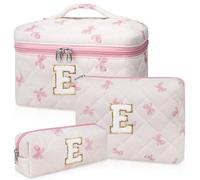 Junesters Juego de bolsas de maquillaje con inicial, bolsa de maquillaje acolchada personalizada, bolsa de cosméticos floral grande para mujeres, bonitas bolsas de maquillaje personalizadas, bolsa de