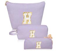 Junesters Juego de bolsas de maquillaje con iniciales, bolsa de cosméticos morada personalizada, bonitas bolsas de maquillaje grandes, bolsa de aseo de viaje para mujeres y niñas, regalos H (morado