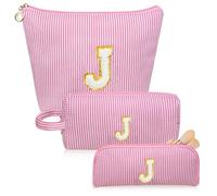 Junesters Juego de bolsas de maquillaje con iniciales, bolsa de cosméticos rosa personalizada, bonitas bolsas de maquillaje grandes, bolsa de aseo de viaje para mujeres y niñas, regalos J (rosa