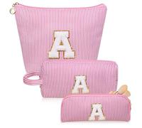 Junesters Juego de bolsas de maquillaje con iniciales, bolsa de cosméticos rosa personalizada, bonitas bolsas de maquillaje grandes, bolsa de aseo de viaje para mujeres y niñas, regalos A (rosa),