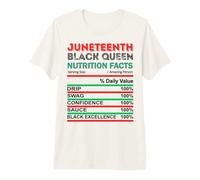 Juneteenth Black Queen Información nutricional Melanina Mujeres Sista Camiseta Premium