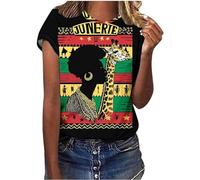 Juneteenth Camisetas para Mujer Celebrando Camisetas Negras Libertad Camisetas Casual Manga Corta Camisas Túnica Camisas Negras Cuello Redondo Blusa Africana Top Hombro Descubierto Mujer, dorado, M