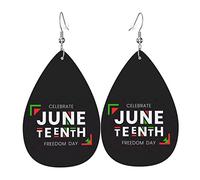 Juneteenth Celebrating Black Freedom 1865 African American Dangle Leather Clip en pendientes Faux PU ligero lágrima gota para mujeres