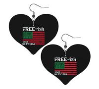 Juneteenth Free-Ish Since 1865 Celebrate Black Freedom Pendientes de cuero para mujer Pendientes colgantes Gota Corazón Colgante con gancho Regalos para niña adulta