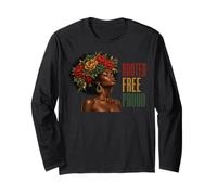 Juneteenth Rooted Free Proud Black Woman Afro Floral Manga Larga