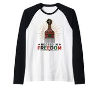 Juneteenth Rooted in Freedom Afro Pick Fist Camiseta Manga Raglan