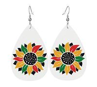 Juneteenth Sunflower Black History African American Dangle Leather Clip en pendientes Faux PU ligero lágrima gota para mujeres