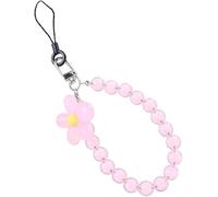 Junfamilee Correa de muñeca para teléfono móvil con cuentas de flores rosas, antideslizante, bonito colgante de muñeca para mujer, dijes de teléfono celular, llavero de coche, teléfonos celulares y