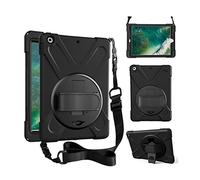 Junfire Funda Antichoque para iPad 9.7 Pulgadas 2017 Modelo, Correa de Mano, Giro de 360º, Correa para el Hombro, Esquinas y Bordes Reforzados - Negro
