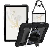 Junfire Funda Antigolpes para Honor Pad 9 (12,1 Pulgadas) 2024, Funda de protección Armadura Resistente Tipo con Soporte Giratorio 360°, Correa de Mano, Correa de Hombro para Honor Pad 9 - Negro