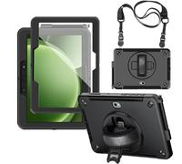 Junfire Funda Resistente para Galaxy Tab Active 5 Pro/Tab Active 4 Pro (10,1 Pulgadas) 2025/2022, Funda con Protector de Pantalla, Soporte Giratorio, Correa de Mano, Bandolera y Portalápices-Negro