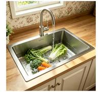 JUNFUNNLE Fregadero de cocina 55 x 45 cm, fregadero de acero inoxidable 304, 1 cubeta, fregadero de cocina empotrable sin orificio para grifo con cestillo escurridor extraíble y sifón, para