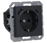 Jung A1520-15CAANM - Enchufes Pared, Toma de Corriente Schuko con USB Tipo AC (máx. 3 A) con Mayor Protección Táctil (Termoplástico Irrompible), Color Antracita Mate