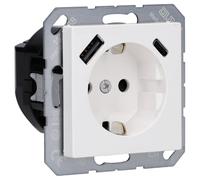 Jung A1520-15CAWW - Toma de corriente Schuko con USB tipo AC (3 A, protección contra contactos, termoplástico irrompible), color blanco alpino
