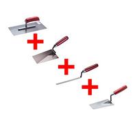 Jung Henkelmann Juego de llanas de albañilería de 4 piezas (acero al carbono, llana de albañilería, llana de enlucido, llana de rejuntado, paleta) 30000400