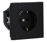 Base enchufe Schuko con cargador USB-A Y USB-C Jung LS1520-15CASWM serie LS990 Negro Mate