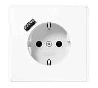 Jung LS1520-18AWW Serie LS - Toma de corriente Schuko con USB tipo A (2/3 A, carga rápida con mayor protección táctil (termoplástico irrompible), color blanco alpino