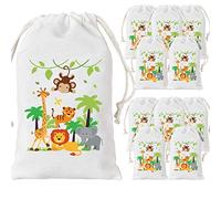 Jungle Animal Party Favor Bags 12 Pack - Candy Goodie Treat Bags para decoraciones de Baby Shower Safari o 1er 2do 3er Suministros de fiesta de cumpleaños