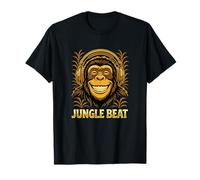 Jungle Beat Mono chimpancé Sonriente Divertido con Auriculares Camiseta