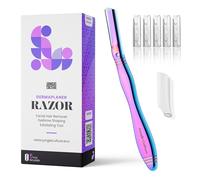 Jungle Culture Dermaplaning Razor - Maquinilla de afeitar facial de metal para mujer, incluye 5 cuchillas de repuesto, afeitadora de cejas para pelusa y contorno - Arcoiris