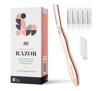 Jungle Culture Dermaplaning Razor - Maquinilla de afeitar facial de metal para mujer, incluye 5 cuchillas de repuesto, afeitadora de cejas para pelusa y contorno - Oro Rosa