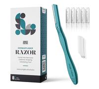 Jungle Culture Dermaplaning Razor - Maquinilla de afeitar facial de metal para mujer, incluye 5 cuchillas de repuesto, afeitadora de cejas para pelusa y contorno - Verde Azulado