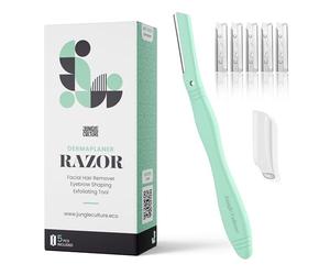 Jungle Culture Dermaplaning Razor - Maquinilla de afeitar facial de metal para mujer, incluye 5 cuchillas de repuesto, afeitadora de cejas para pelusa y contorno - Verde Menta