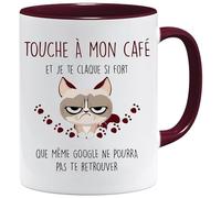 Jungle Mug Regalo Colega de Trabajo | Toque en mi Café y Te Claque | Taza de regalo Colega de Trabajo | Idea de Regalo Taza Humor para Colega (Burdeos)
