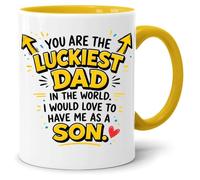 Jungle Mug Regalo para el día del padre de parte del hijo, taza con el padre más afortunado del mundo, regalos divertidos para hombres, regalo de cumpleaños para padre, papá, abuelo o hito 50, 60, 70