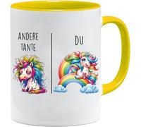 Jungle Mug Taza con texto en alemán Andere Tía vs Du | Tía Geschenk für Frauen Matrimonio Hochzeit | Geschenkidee Frau Geburtstag Weihnachten Patentante Familie Kaffee-Becher (Gelb)
