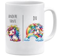 Jungle Mug Taza con texto en alemán Andere Tía vs Du | Tía Geschenk für Frauen Matrimonio Hochzeit | Geschenkidee Frau Geburtstag Weihnachten Patentante Familie Kaffee-Becher (Weiß-)