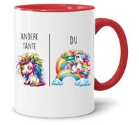Jungle Mug Taza con texto en alemán Andere Tía vs Du | Tía Geschenk für Frauen Matrimonio Hochzeit | Geschenkidee Frau Geburtstag Weihnachten Patentante Familie Kaffee-Becher (Rot)