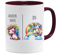 Jungle Mug Taza con texto en alemán Andere Tía vs Du | Tía Geschenk für Frauen Matrimonio Hochzeit | Geschenkidee Frau Geburtstag Weihnachten Patentante Familie Kaffee-Becher (Maroon)