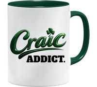 Jungle Mug Taza irlandesa divertida de Craic Addict, taza de café de trébol, regalo irlandés novedoso para hombres y mujeres, taza del día de San Patricio, humor celta, cerámica de 325 ml