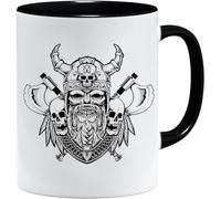 Jungle Mug Taza vikinga nórdica, idea de regalo para hombres mayores, papá, abuelo, taza de café, diseño vikingo, cránea, jarra de cerveza y martillo (VIKING029)