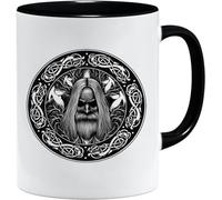 Jungle Mug Taza vikinga nórdica, idea de regalo para hombres mayores, papá, abuelo, taza de café, diseño vikingo, cránea, jarra de cerveza Thors Hammer (VIKING014)