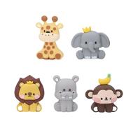 Jungle Safari Animal Cake Topper Lindo Decoración Monkey Elefante Girafa Hippo Lion Figura Safari Animales Temados de Cumpleaños Decoraciones para Baby Shower