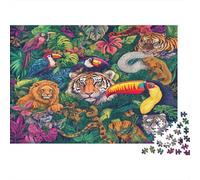 Jungle Wildlife Rompecabezas 1000 Piezas Juego Familiar Desafío - Vibrant Animal Illustration -Imposible Adultos Regalo Hombre Mujer 52x38cm/1000pcs