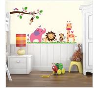 Jungle Zoo Guardería Sala de niños Habitación de niños Calcomanía de arte Sala de las niñas Safari Animal Pegatinas de pared Calcomanías Decoración