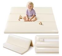 JungleDove Colchoneta de Espuma para Bebé: 121x121 cm Alfombrilla de Juego Impermeable de Cuero de PU para Niños - Alfombrillas de Juego para Bebés para el Suel (Amarillo Plegable)