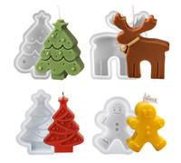 Junhui 4PCS Molde de Silicona de Navidad, Molde Silicona Epoxi de Navidad, Moldes de Fundición de Velas para Manualidades, Velas Perfumadas, Jabones, Aromaterapia